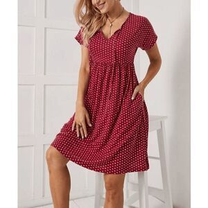 Suzanne Betro Burgundy Pin Dot Empire-Waist V-Neck Dress 2X